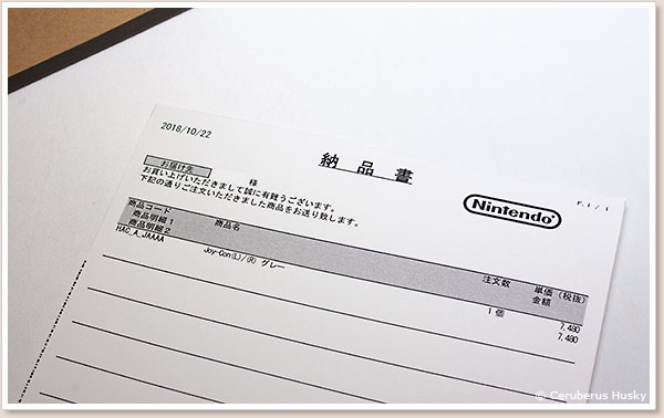 先日購入したJoy-Conの納品書
