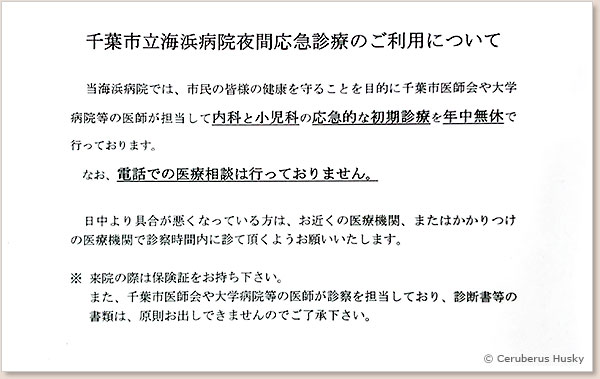 千葉市立海浜病院夜間応急診療の利用について