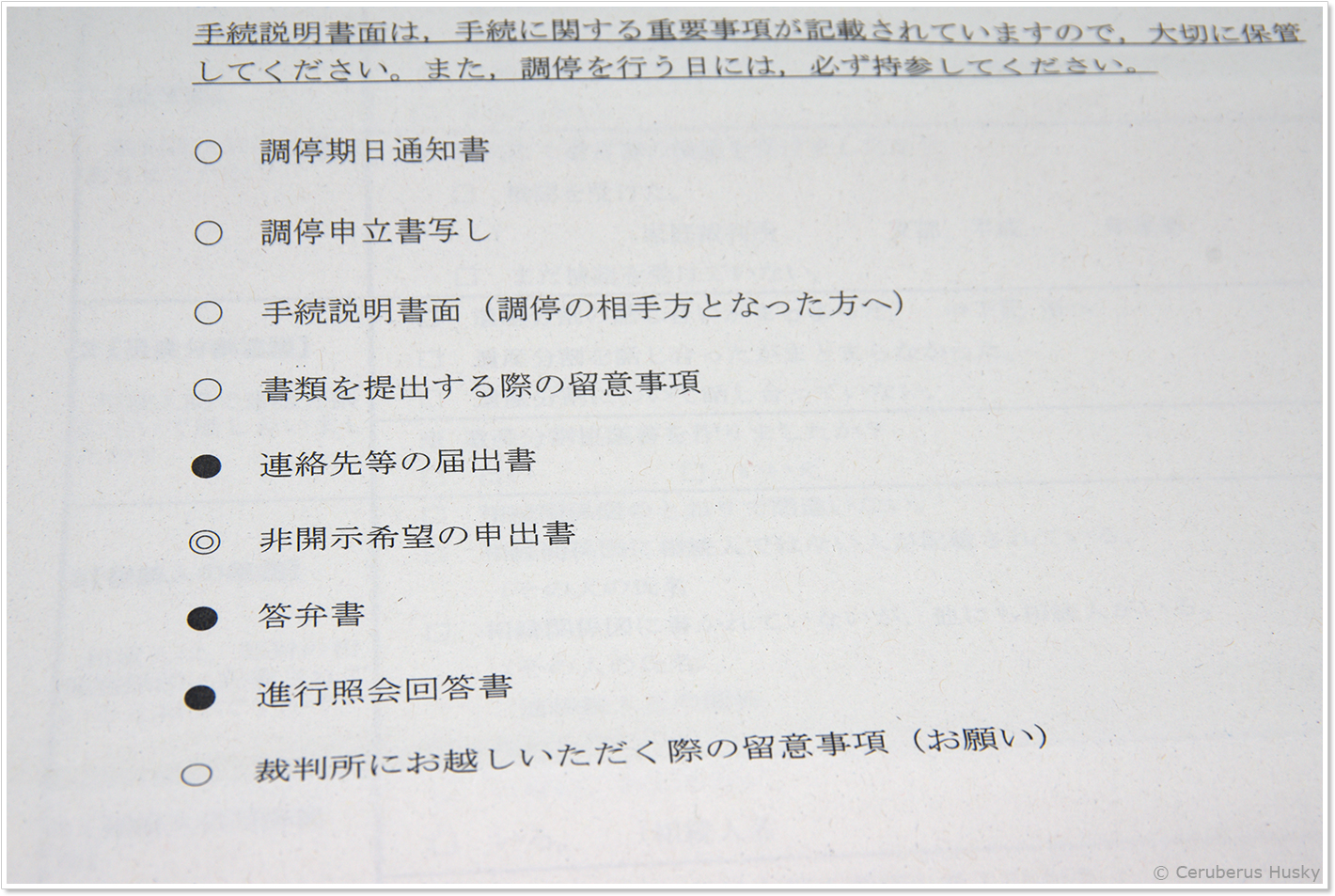 黒丸が要返送の書類